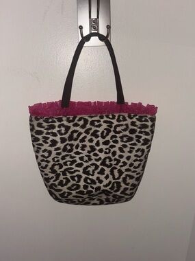 Steve Madden Leopard Print Tote with Hot Pink Ruffle Trim